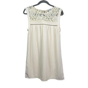 Speechless Womens Shift Dress Sheer Lace Neckline Lined Sleeveless Cream Size L*